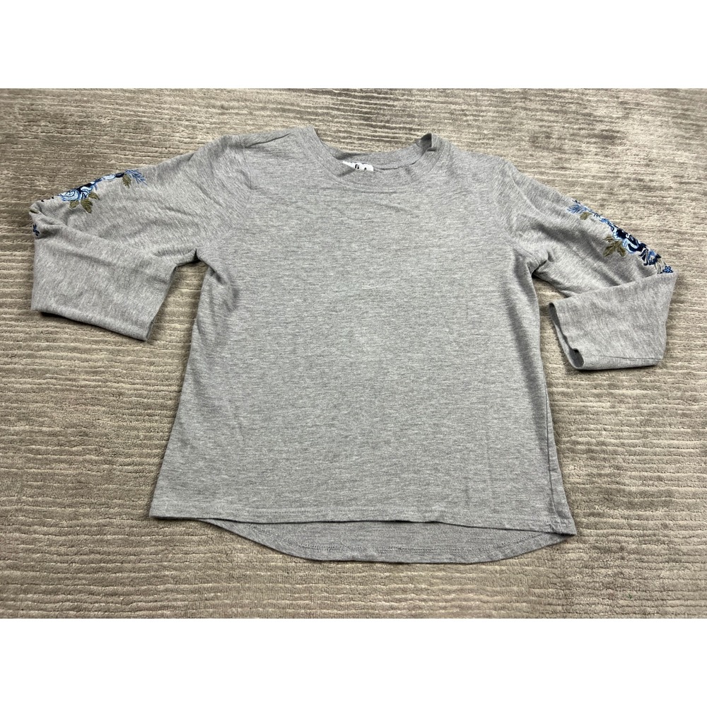 Metropolitan Top Womens L Gray Floral Embroidered Long Sleeve Crewneck Casual